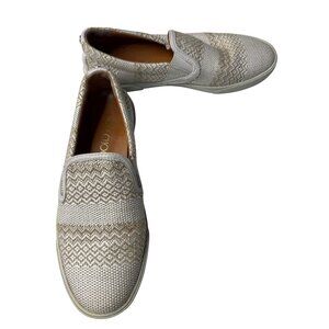 Jimmy Choo Womens Gold & White Slip-On Sneakers Textured Zigzag Pattern Casual S